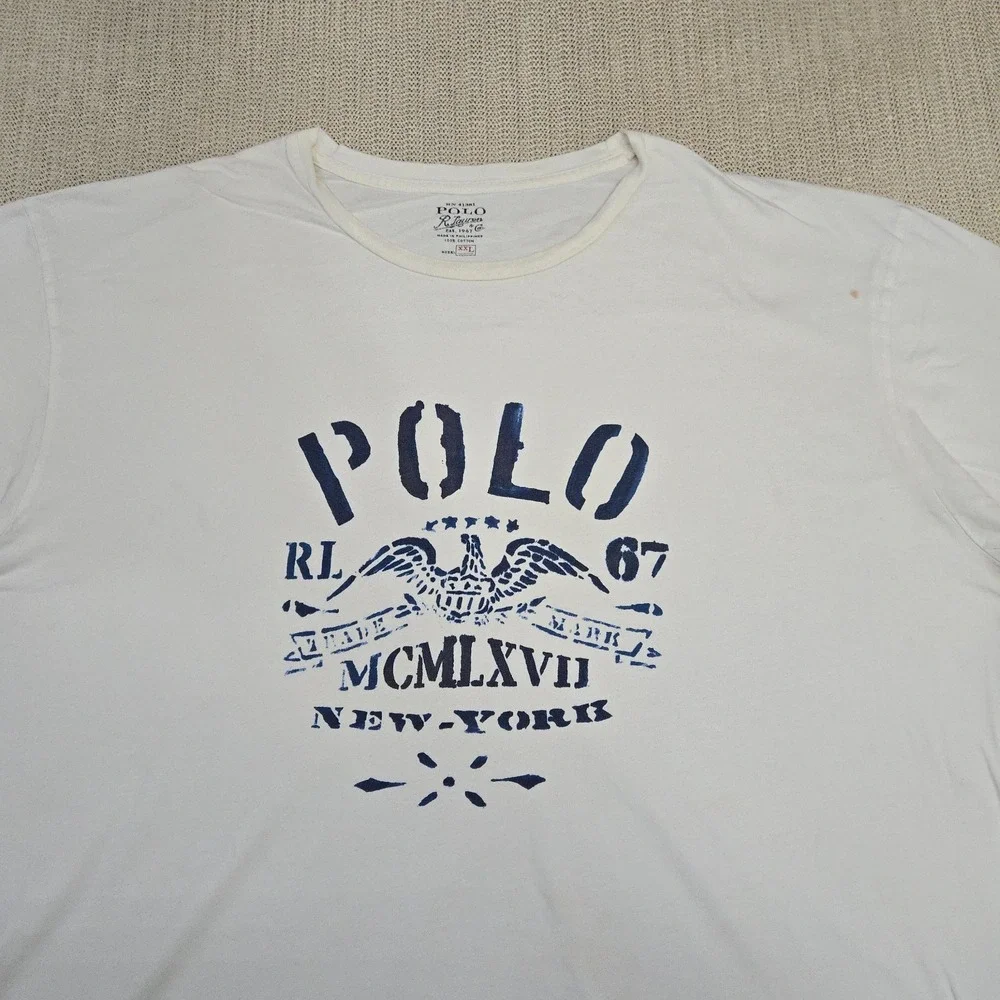 Polo Ralph Lauren Shirt Mens 2XL XXL White Crewneck Graphic Tee Short Sleeve